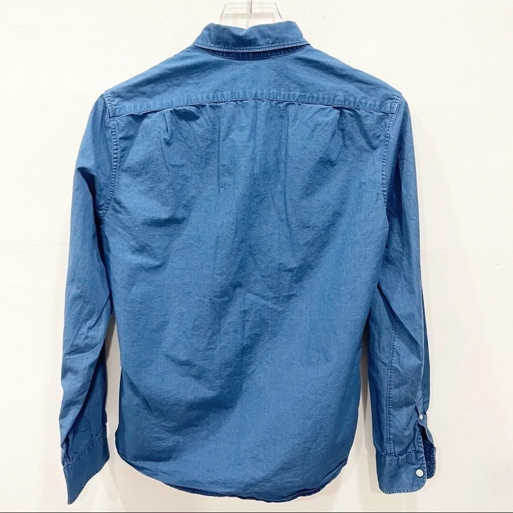 J. Crew Authentic Indigo Cotton Slim Fit Shirt Long Sleeve Blue Small